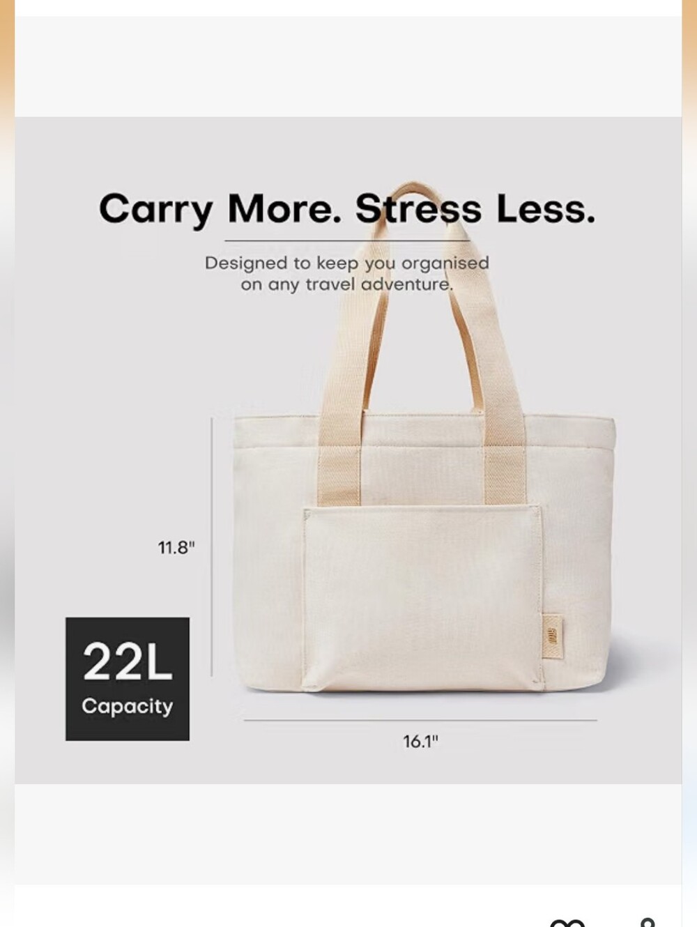 July Everyday Large Tote Bag fo Laptop Sleeve 22L Natural